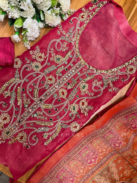 Lunaria Gajri Dress Material with Zari Zardozi Work