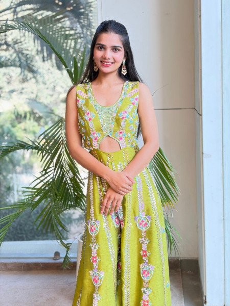 Komal Green Embellished Jumpsuit with Sequin and Bead Work