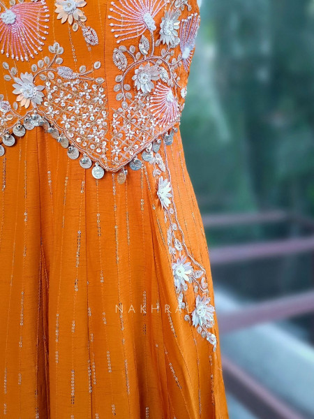 Torvyn Orange Embellished Jumpsuit with Sequin Bead Work