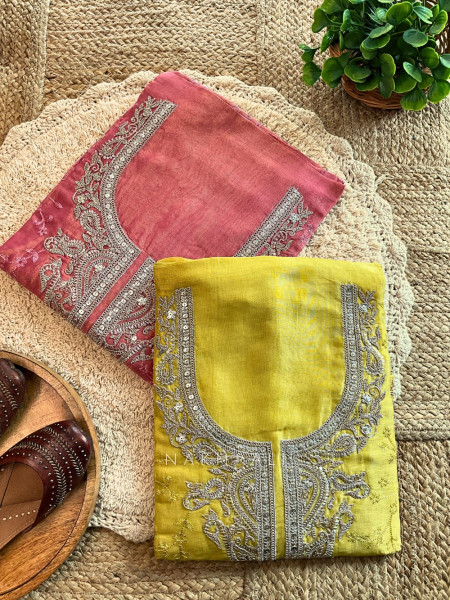 Zafira Pink Silk Dress Material with Zari Embroidery