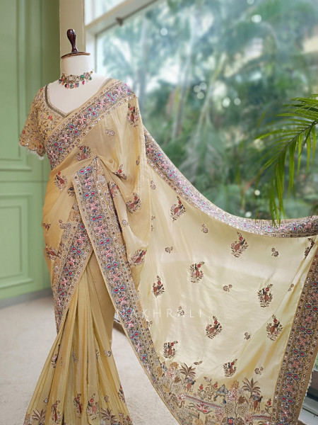 Kanika Golden Georgette Designer Saree with Readymade Blouse