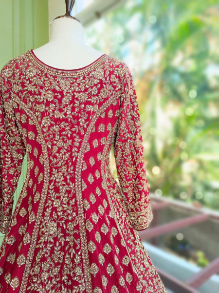 Malhaar Elegance Red Achkan Pattern Lehenga with Zari Sequin Work