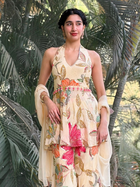 Garden Bloom Cream Indo-Western Peplum Set