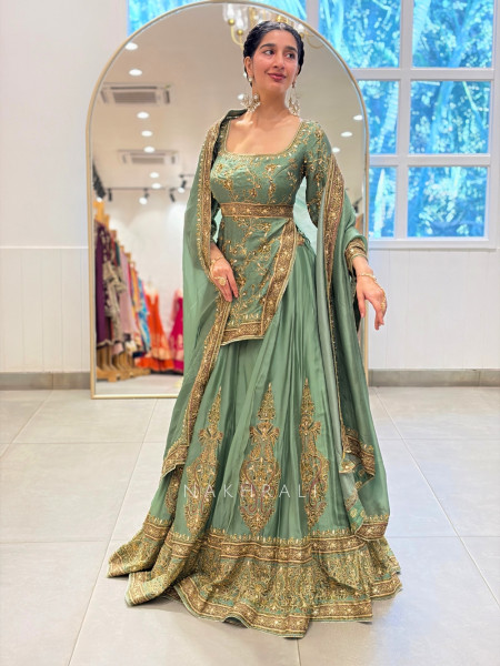 Sage-e-Zardozi Green Lehenga