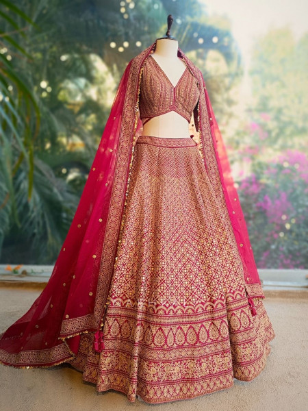 Virsa Red Bridal Lehenga with Zari Embroidery