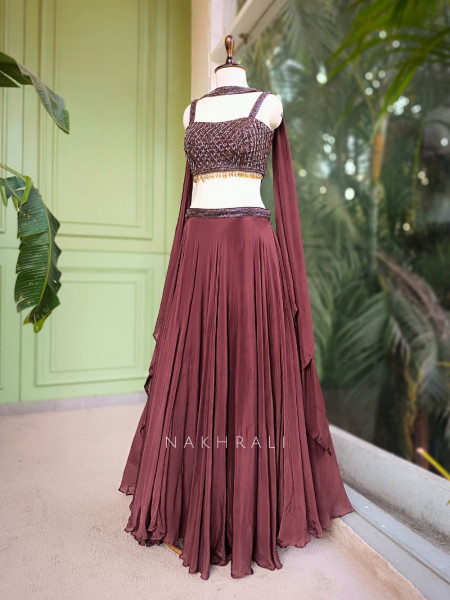 Kaira Brown Indo-Western Lehenga Set with Cut Dana & Sequin Work