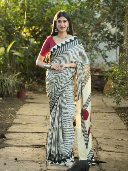 Lehar Cream Modal Saree with Printed Design