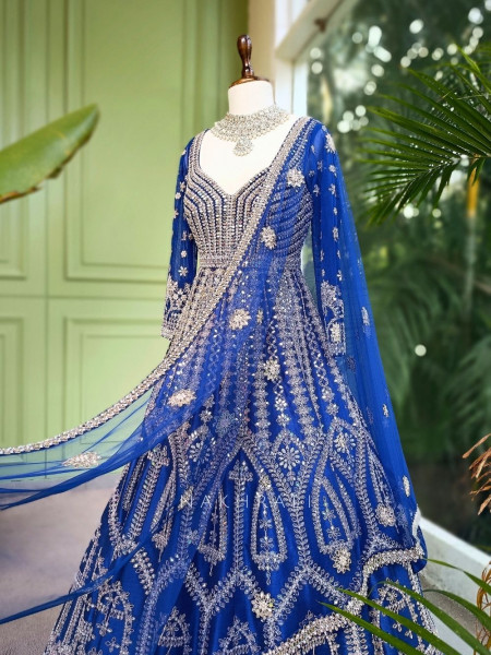 Vanshika Blue  Anarkali with Embroidered Dupatta