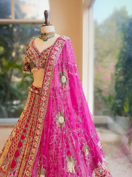 Sarvani Magenta Bridal Lehenga with Sequin Embroidery
