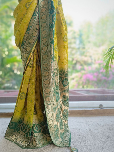 Anokhi Green Zari Weaved Saree with Running Blouse Piece