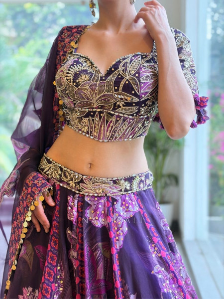 Gulbahar Purple Mirror Work Lehenga Set