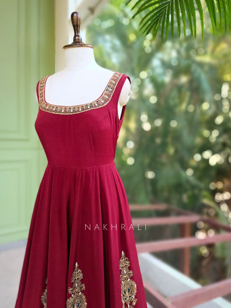 Vrishka Maroon Anarkali Set with Embroidered Jacket