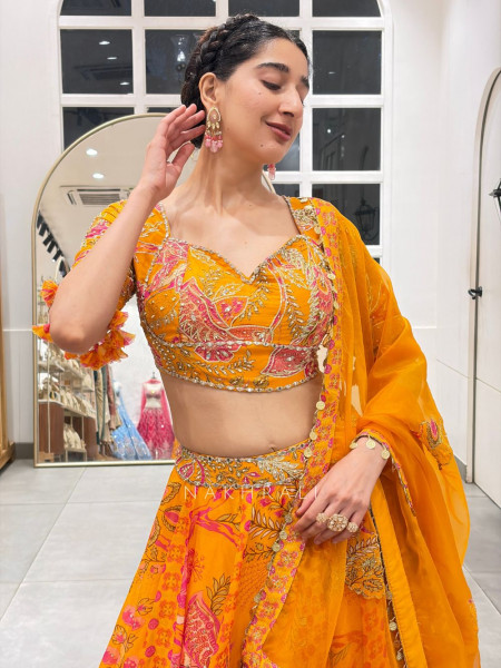 Gulbahar  Mustard Mirror Work Lehenga Set