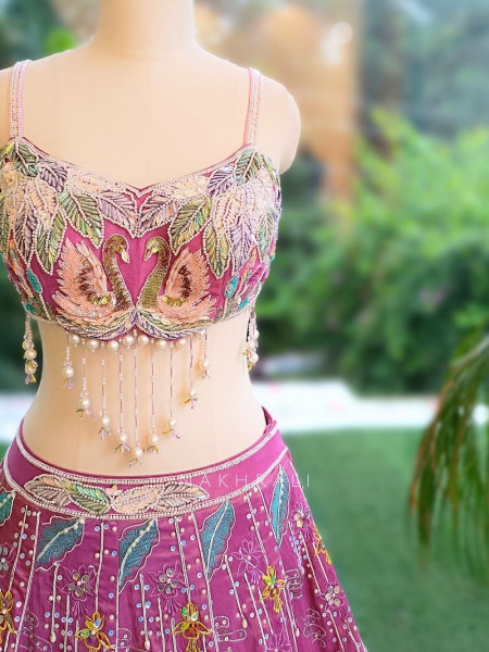 Lotus Loom Blue & Pink Raw Silk Carnival Lehenga