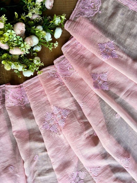 Mridula Pink Dress Material with Hand Cut Dana Detailing