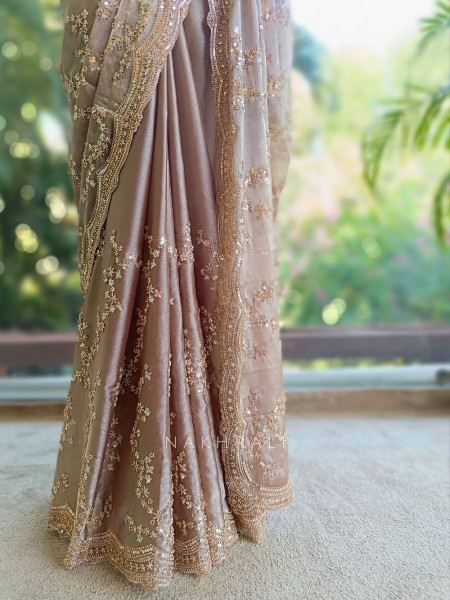 Rimsun Brown Sequin & Bead Embellished Saree