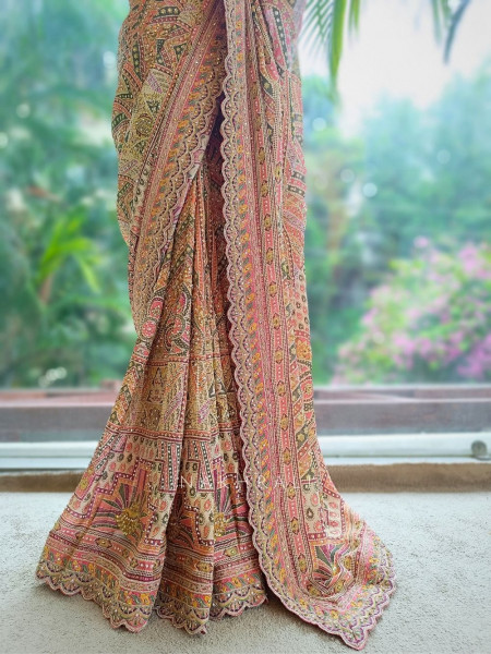 Dharitri Multicolor Printed Saree with Sequin Embroidery
