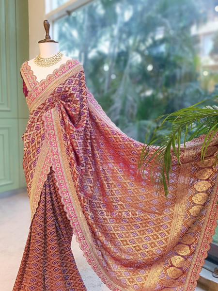 Kritisha wine Banarasi Silk Georgette Saree