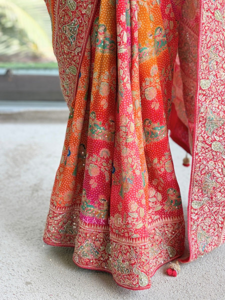 Rangraas Orange Pure Gajji Silk Saree with Running Blouse Piece