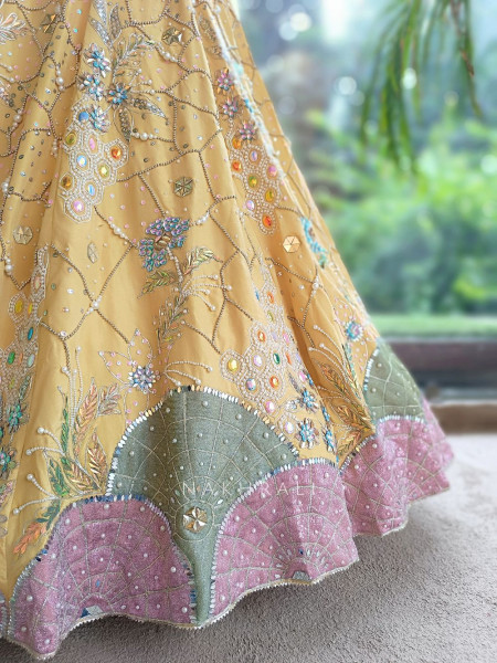 Ishvika Yellow Slub Silk & Tulle Carnival Lehenga Set