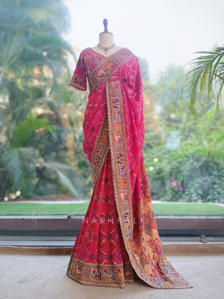 Dastaan Magenta Gaji Silk Saree with Readymade Blouse