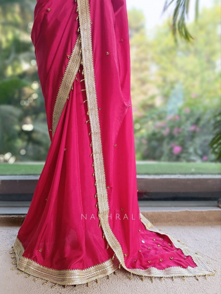 Rati Magenta Saree with Gota Patti Border & Multicolor Embroidered Readymade Blouse