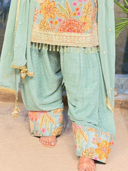 Meher Sea Green Floral Punjabi Suit Set