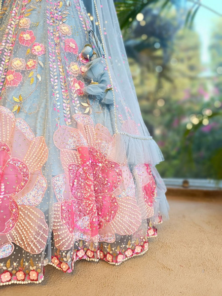 Blossom Mist Net Lehenga with Sequin and Bead Work