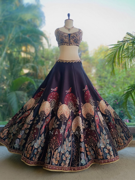Nishaat Baag Black Silk Lehenga Set