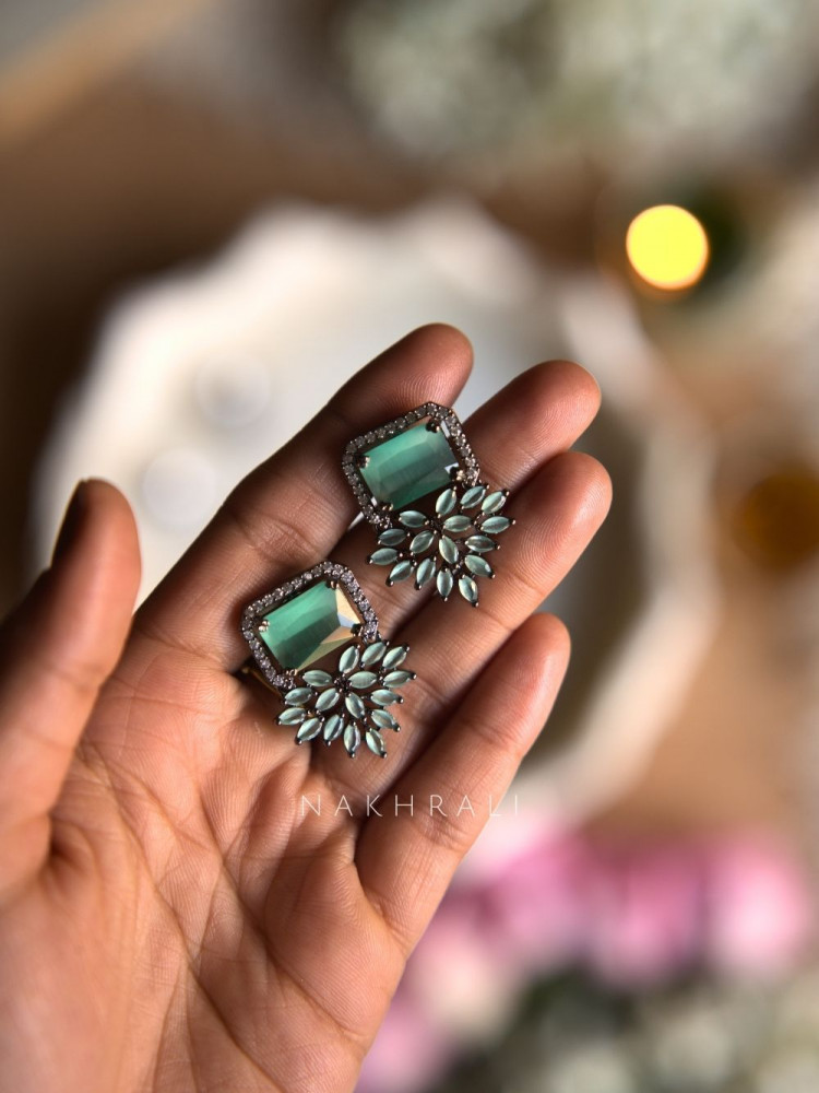 Image of Verona Sea Green Crystal Statement Earrings