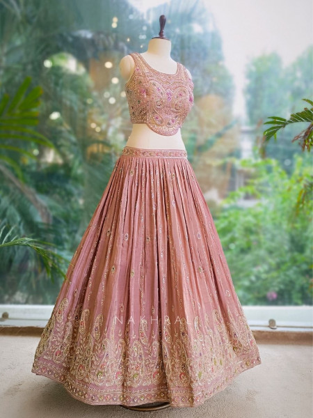 Gulabnari Pink Tissue Silk Lehenga with Heavy Embroidery
