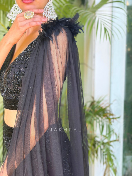 Nova Black Crop Top & Skirt Set with Cut Dana Work