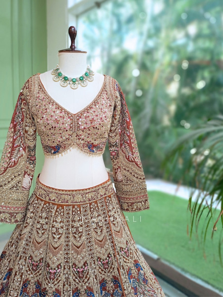 Kadambari Vintage  Brown Lehenga