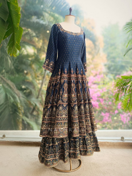 Neelira Blue Zari Gota Patti Layered Anarkali Set
