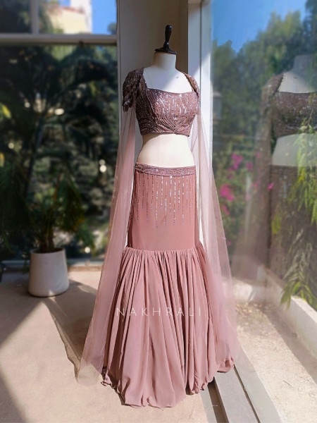 Velora Brown Net Indo-Western Lehenga with Cut Dana Work