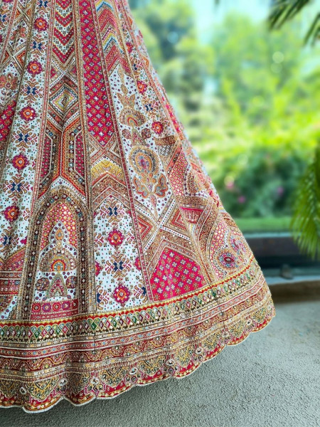 Malika Pink & White Modal Silk & Gaji Silk Lehenga