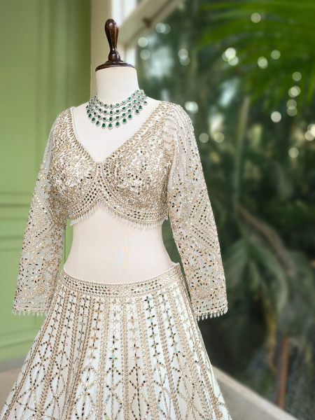 Rihanta White Lehenga with Mirror and Bead Work