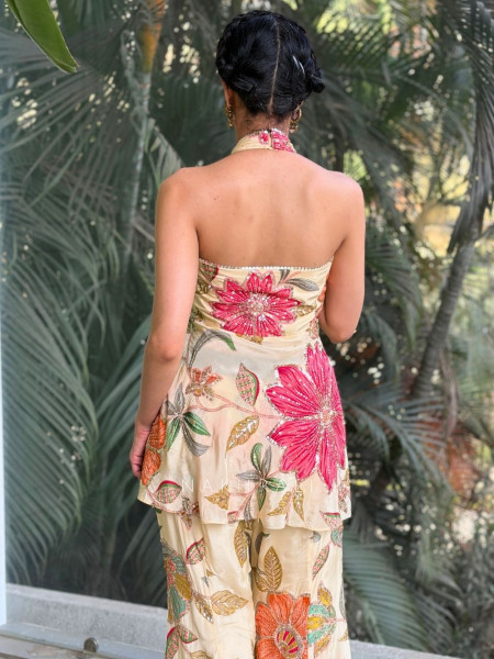 Garden Bloom Cream Indo-Western Peplum Set