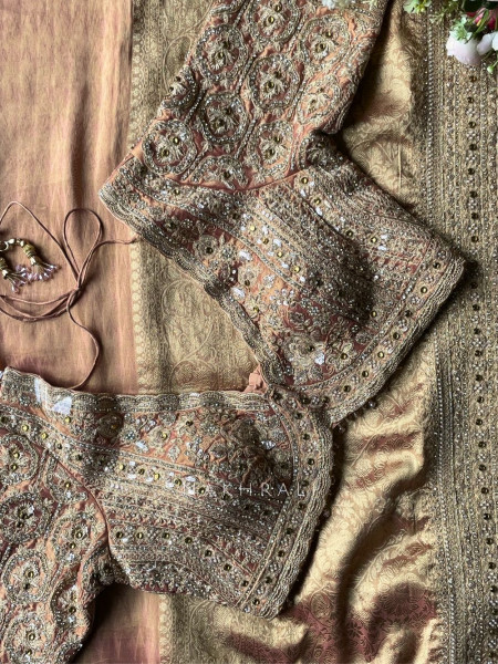 Vega Gloss Peach Embellished Saree with Readymade Blouse