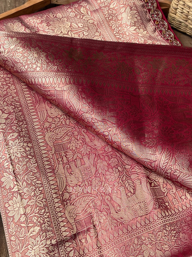 Image of Rivora Rani Zari Woven Saree with Ornate Border Design
