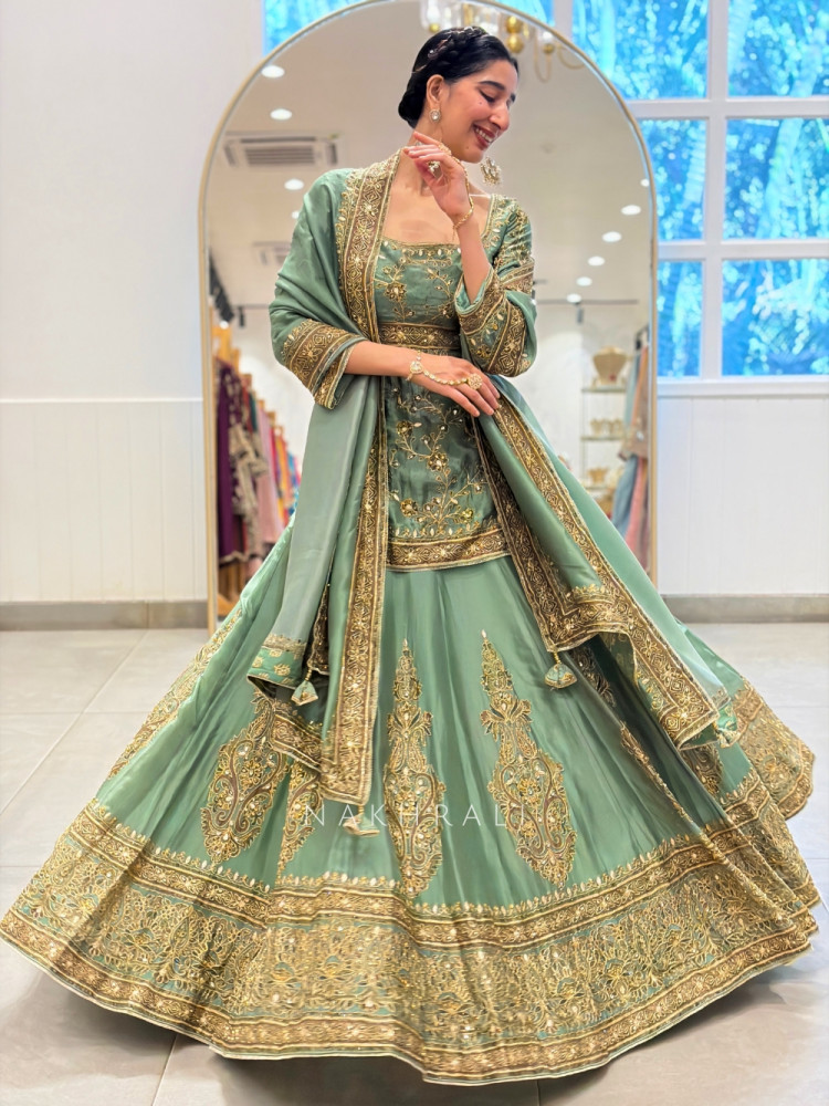 Image of Sage-e-Zardozi Green Lehenga