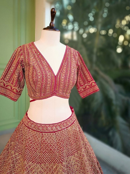 Virsa Red Bridal Lehenga with Zari Embroidery