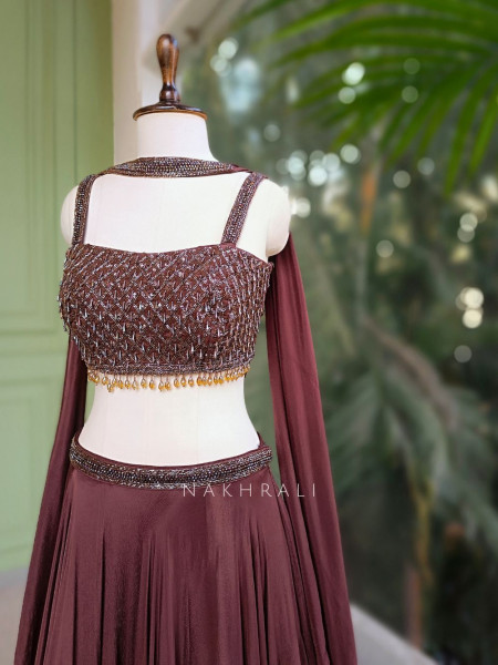 Kaira Brown Indo-Western Lehenga Set with Cut Dana & Sequin Work