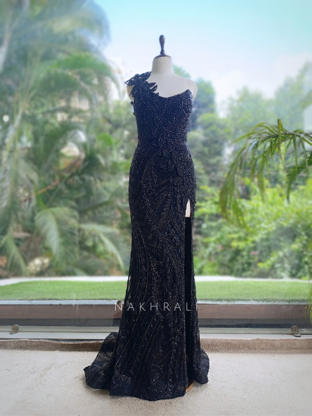 Opal Dawn Black Gown with Stone, Sequin & Cut Dana Work