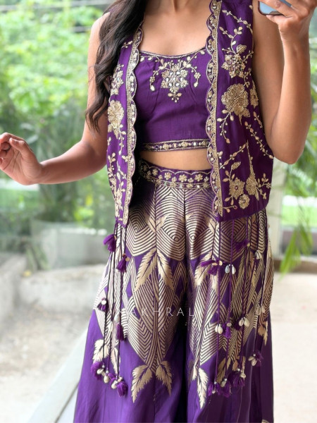 Ziba Kaudi Purple Geometric Shrug Set