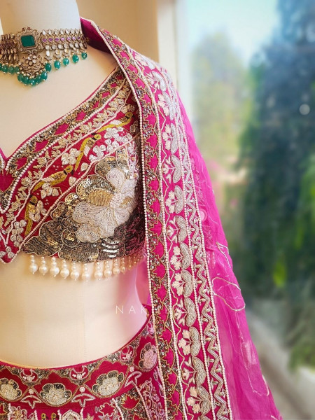 Sarvani Magenta Bridal Lehenga with Sequin Embroidery