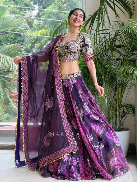 Gulbahar Purple Mirror Work Lehenga Set
