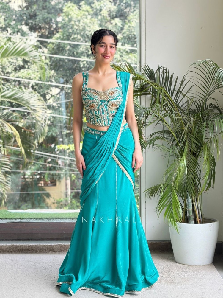 Image of Amethyst Blue Pre-Draped Saree