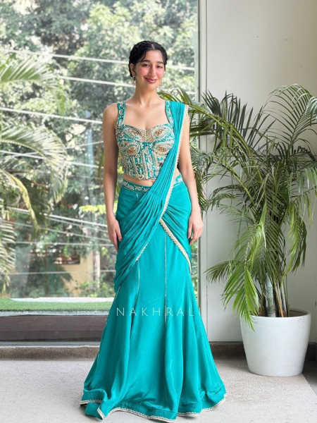 Amethyst Blue Pre-Draped Saree