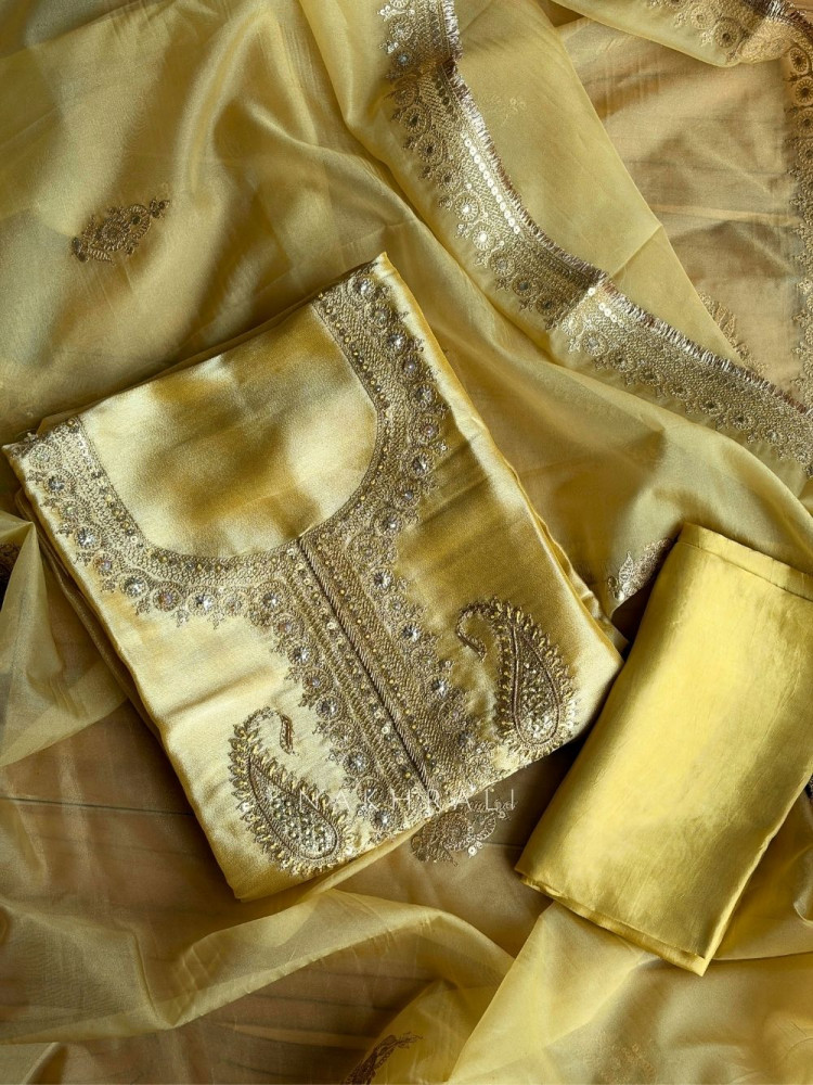 Image of Aroha Yellow Paisley Dress Material